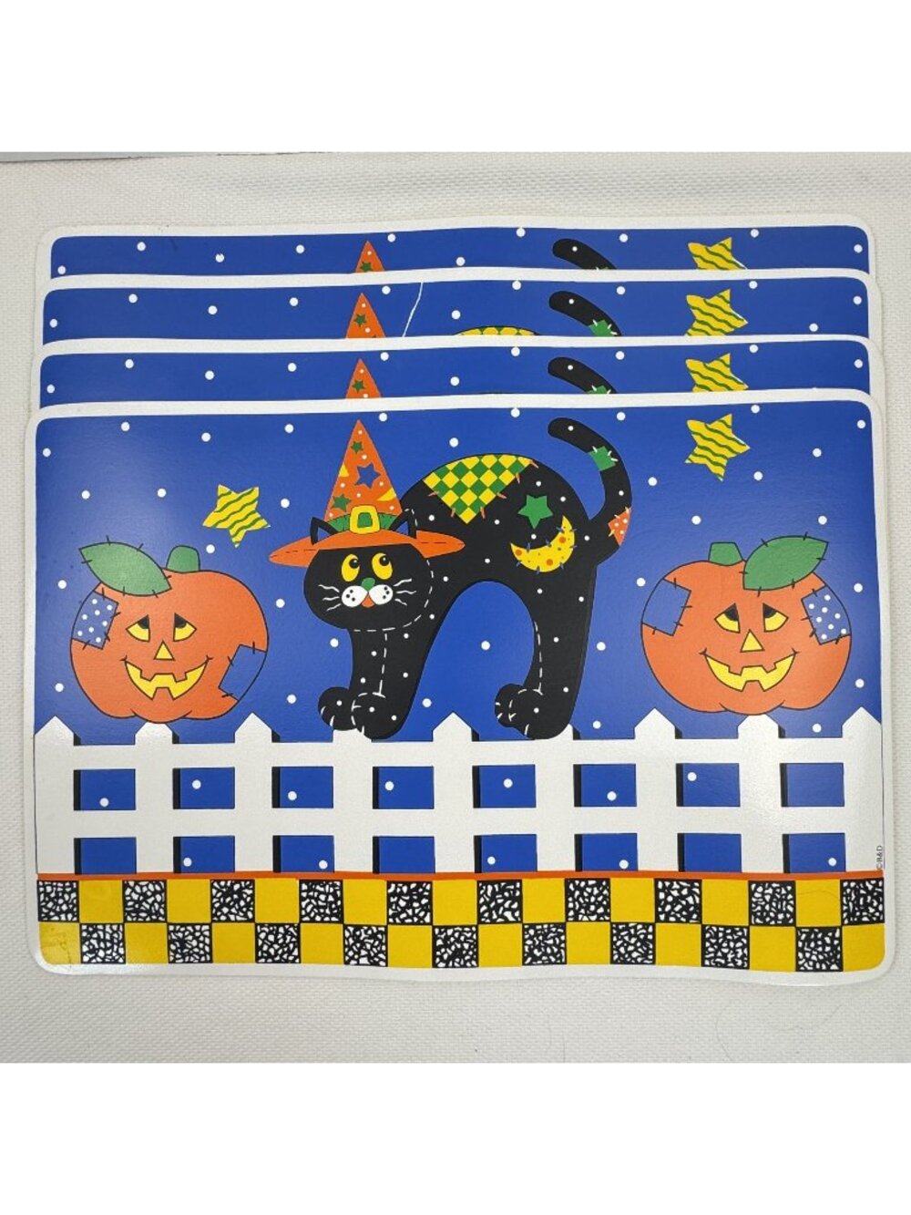 4 pc VTG B&D Halloween Vinyl Placemats Black Cat Jack-o-Lantern Barth & Dreyfuss